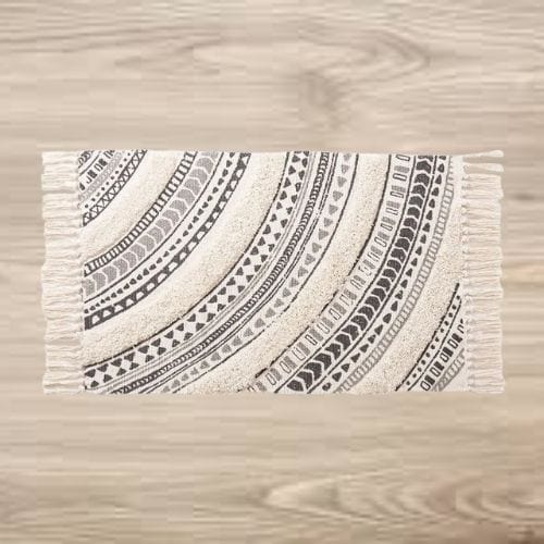 Tapis de Sol | Scandinave Oriental Bohème Berbère - Tapinna® Noir et Blanc / Rectangulaire / 60x90cm 20cm Pompom