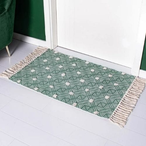 Tapis de Sol | Scandinave Oriental Bohème Berbère - Tapinna® Vert / Rectangulaire / 60x90cm 20cm Pompom