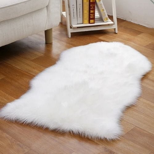 Tapis de Sol | Shaggy Uni Luxe Poil Long - Tapinna® Blanc / Irrégulier / 45x65cm (1P Forme)