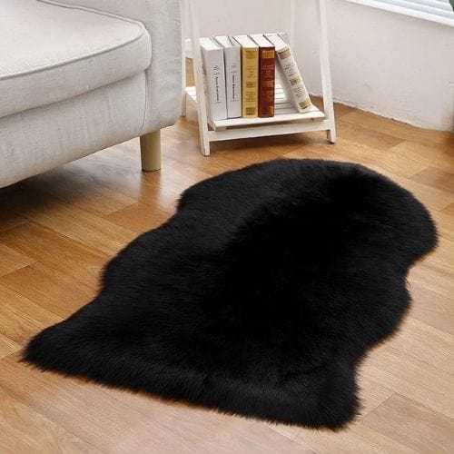 Tapis de Sol | Shaggy Uni Luxe Poil Long - Tapinna® Noir / Irrégulier / 45x65cm (1P Forme)