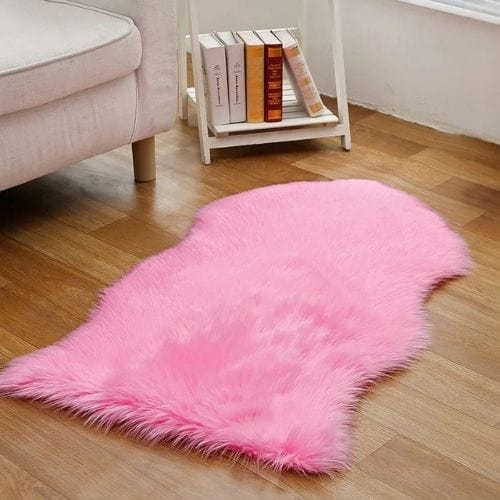 Tapis de Sol | Shaggy Uni Luxe Poil Long - Tapinna® Rose / Irrégulier / 45x65cm (1P Forme)