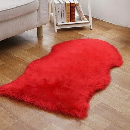 Tapis de Sol | Shaggy Uni Luxe Poil Long - Tapinna® Rouge / Irrégulier / 45x65cm (1P Forme)