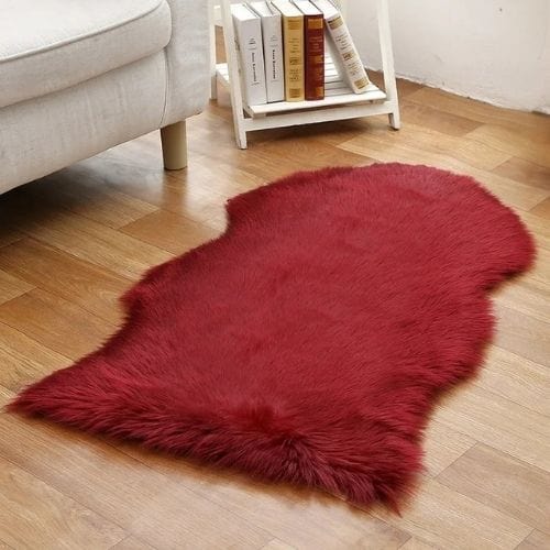 Tapis de Sol | Shaggy Uni Luxe Poil Long - Tapinna® Rouge / Irrégulier / 45x65cm (1P Forme)