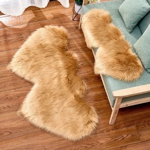Tapis de Sol | Shaggy Uni Moderne Forme Double Cœur - Tapinna® Beige / Cœur / 35x70cm