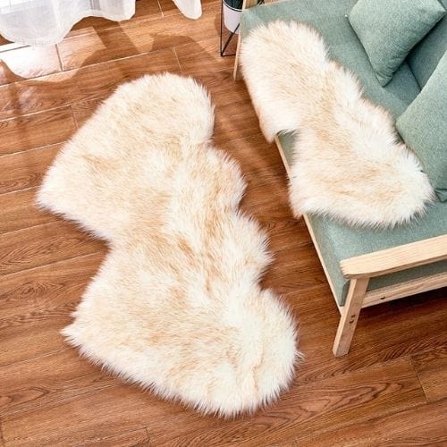 Tapis de Sol | Shaggy Uni Moderne Forme Double Cœur - Tapinna® Beige / Cœur / 35x70cm