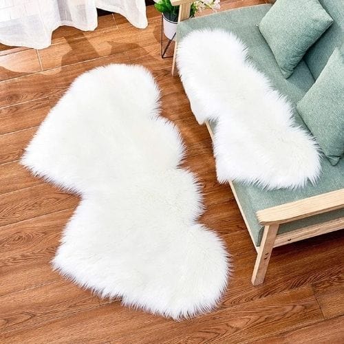 Tapis de Sol | Shaggy Uni Moderne Forme Double Cœur - Tapinna® Blanc / Cœur / 35x70cm