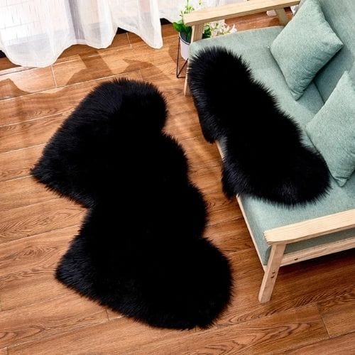 Tapis de Sol | Shaggy Uni Moderne Forme Double Cœur - Tapinna® Noir / Cœur / 35x70cm