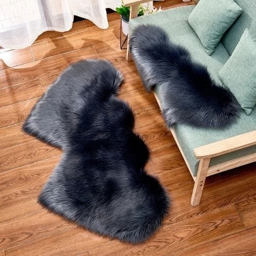 Tapis de Sol | Shaggy Uni Moderne Forme Double Cœur - Tapinna® Noir / Cœur / 35x70cm