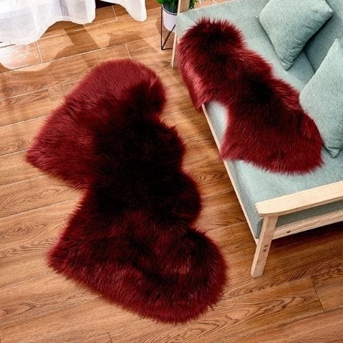 Tapis de Sol | Shaggy Uni Moderne Forme Double Cœur - Tapinna® Rouge / Cœur / 35x70cm
