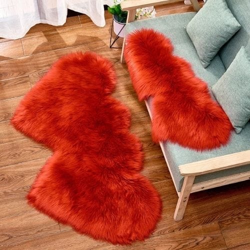 Tapis de Sol | Shaggy Uni Moderne Forme Double Cœur - Tapinna® Rouge / Cœur / 35x70cm