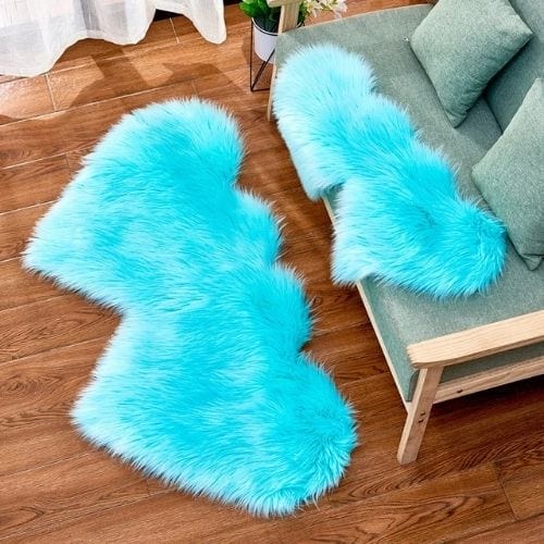 Tapis de Sol | Shaggy Uni Moderne Forme Double Cœur - Tapinna® Turquoise / Cœur / 35x70cm