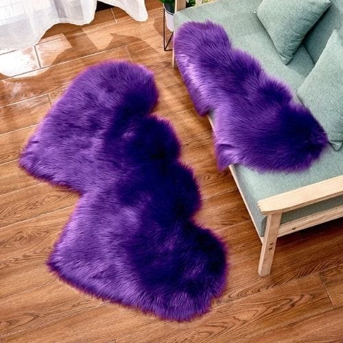 Tapis de Sol | Shaggy Uni Moderne Forme Double Cœur - Tapinna® Violet / Cœur / 35x70cm