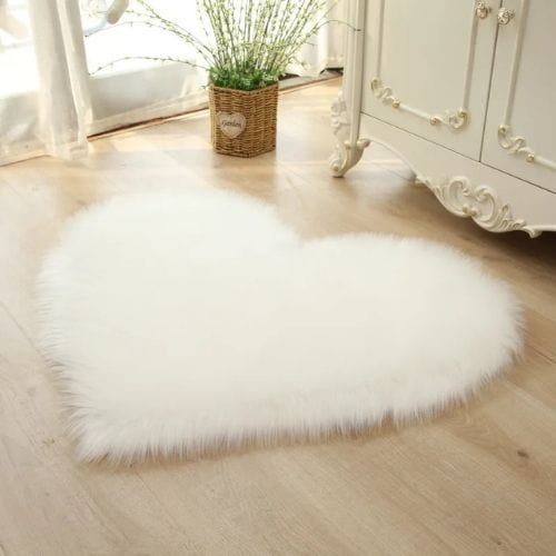 Tapis de Sol | Shaggy Uni Moderne Poil Long Forme Cœur - Tapinna® Blanc / Cœur / 40x50cm