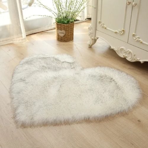Tapis de Sol | Shaggy Uni Moderne Poil Long Forme Cœur - Tapinna® Gris Noir et Blanc / Cœur / 40x50cm