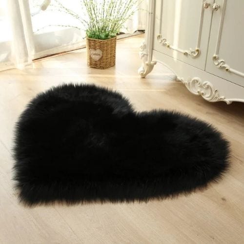 Tapis de Sol | Shaggy Uni Moderne Poil Long Forme Cœur - Tapinna® Noir / Cœur / 40x50cm