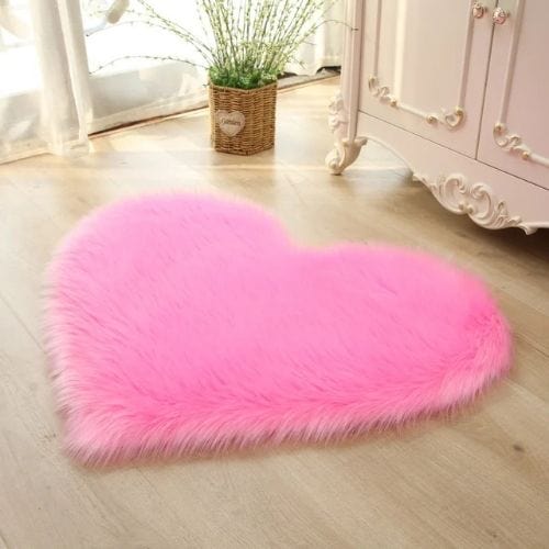 Tapis de Sol | Shaggy Uni Moderne Poil Long Forme Cœur - Tapinna® Rose / Cœur / 40x50cm