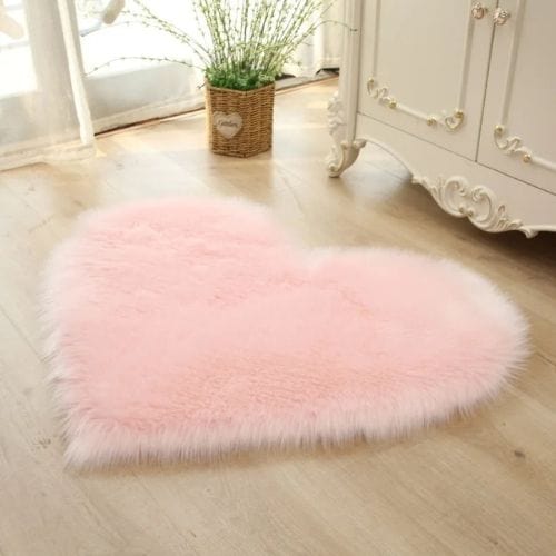 Tapis de Sol | Shaggy Uni Moderne Poil Long Forme Cœur - Tapinna® Rose / Cœur / 40x50cm