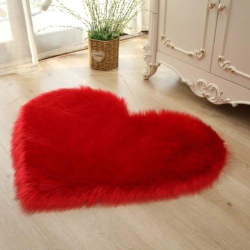 Tapis de Sol | Shaggy Uni Moderne Poil Long Forme Cœur - Tapinna® Rouge / Cœur / 40x50cm