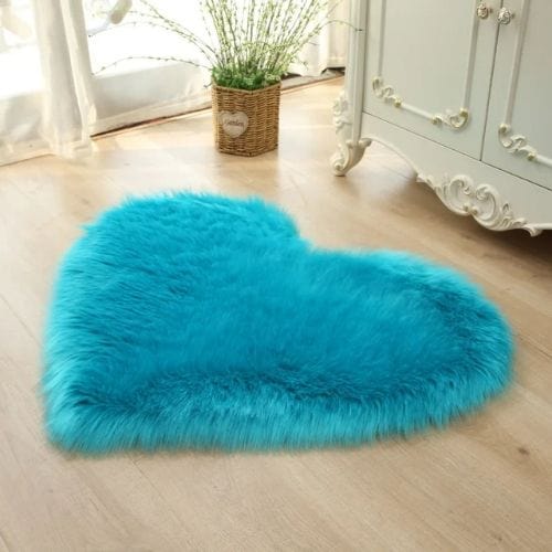 Tapis de Sol | Shaggy Uni Moderne Poil Long Forme Cœur - Tapinna® Turquoise / Cœur / 40x50cm