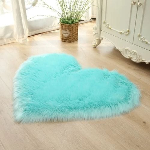 Tapis de Sol | Shaggy Uni Moderne Poil Long Forme Cœur - Tapinna® Turquoise / Cœur / 40x50cm