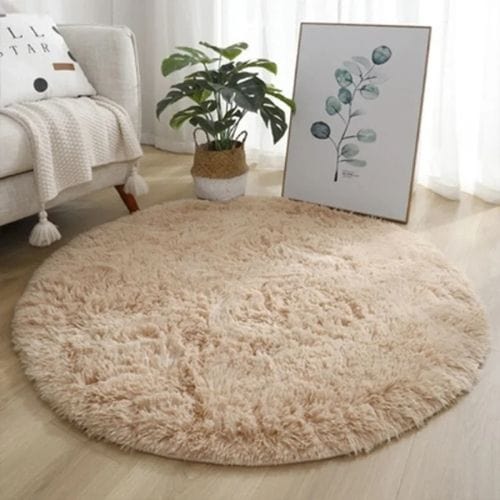 Tapis de Sol | Shaggy Uni Moderne Poil Long - Tapinna® Beige / Rond / 60x60cm