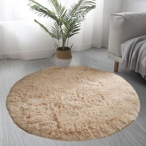 Tapis de Sol | Shaggy Uni Moderne Poil Long - Tapinna® Beige / Rond / 60x60cm
