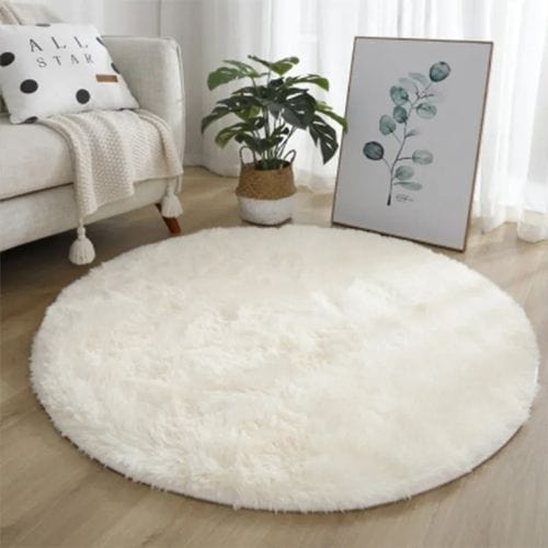 Tapis de Sol | Shaggy Uni Moderne Poil Long - Tapinna® Blanc / Rond / 60x60cm