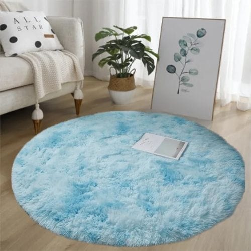 Tapis de Sol | Shaggy Uni Moderne Poil Long - Tapinna® Bleu / Rond / 60x60cm
