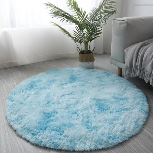 Tapis de Sol | Shaggy Uni Moderne Poil Long - Tapinna® Bleu / Rond / 60x60cm