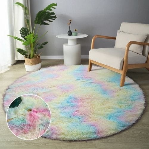 Tapis de Sol | Shaggy Uni Moderne Scandinave Poil Long - Tapinna® Coloré / Rond / Diamètre 60cm