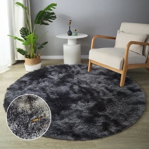 Tapis de Sol | Shaggy Uni Moderne Scandinave Poil Long - Tapinna® Gris / Rond / Diamètre 60cm