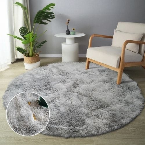 Tapis de Sol | Shaggy Uni Moderne Scandinave Poil Long - Tapinna® Gris / Rond / Diamètre 60cm