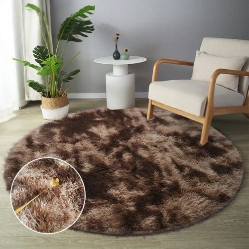Tapis de Sol | Shaggy Uni Moderne Scandinave Poil Long - Tapinna® Marron / Rond / Diamètre 60cm