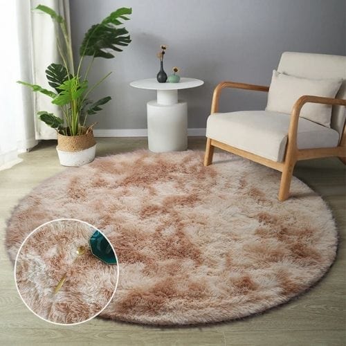 Tapis de Sol | Shaggy Uni Moderne Scandinave Poil Long - Tapinna® Marron / Rond / Diamètre 60cm