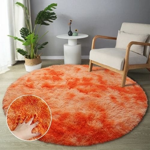 Tapis de Sol | Shaggy Uni Moderne Scandinave Poil Long - Tapinna® Orange / Rond / Diamètre 60cm