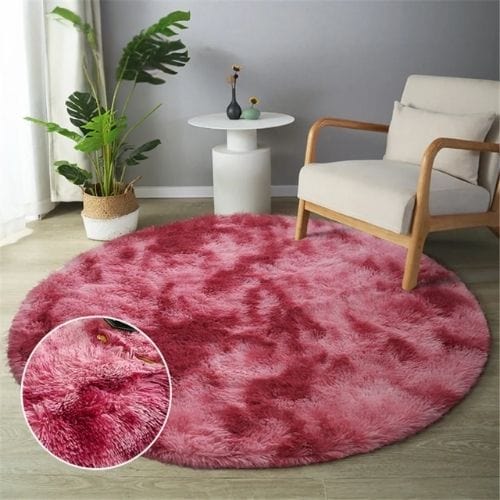 Tapis de Sol | Shaggy Uni Moderne Scandinave Poil Long - Tapinna® Rose / Rond / Diamètre 60cm