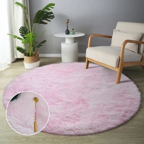 Tapis de Sol | Shaggy Uni Moderne Scandinave Poil Long - Tapinna® Rose / Rond / Diamètre 60cm
