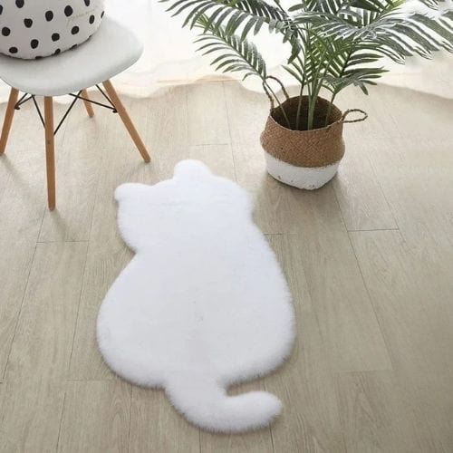 Tapis de Sol | Shaggy Uni Persan Poil Long Forme Chat - Tapinna® Blanc / Animal / 47x93cm