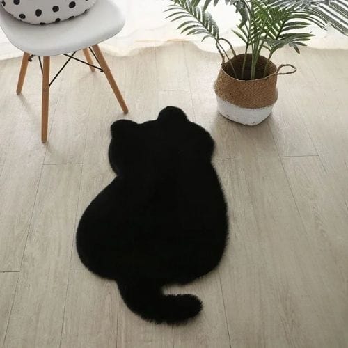 Tapis de Sol | Shaggy Uni Persan Poil Long Forme Chat - Tapinna® Noir / Animal / 47x93cm
