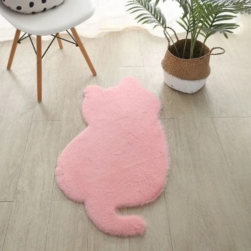 Tapis de Sol | Shaggy Uni Persan Poil Long Forme Chat - Tapinna® Rose / Animal / 47x93cm
