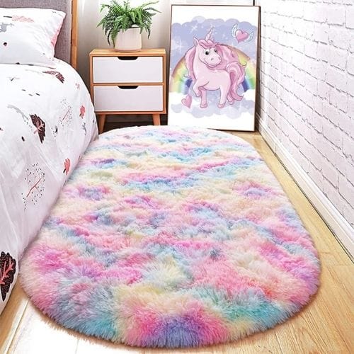 Tapis de Sol | Shaggy Uni Poil Long Enfant - Tapinna® Coloré / Ovale / 80x160cm (31.5x62.99 Pouces)