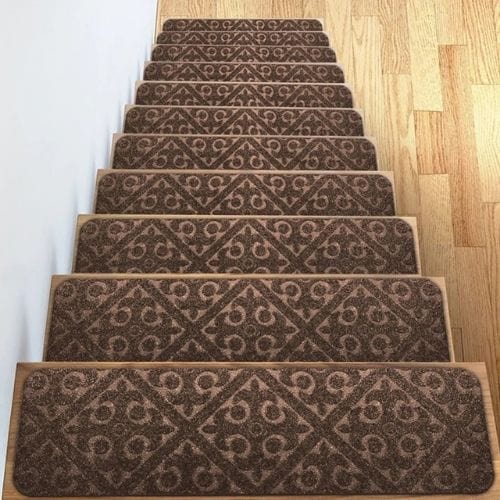 Tapis Escalier | Marche Auto-Adhésif Motif Rayé - Tapinna® Marron / 76x20cm (1 Pièce)