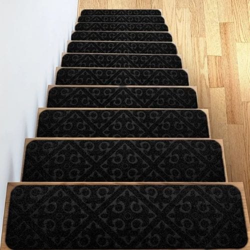Tapis Escalier | Marche Auto-Adhésif Motif Rayé - Tapinna® Noir / 76x20cm (1 Pièce)