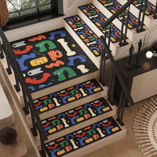 Tapis Escalier | Marche Minimaliste Dessin Graffiti - Tapinna® Coloré / 26x80cm