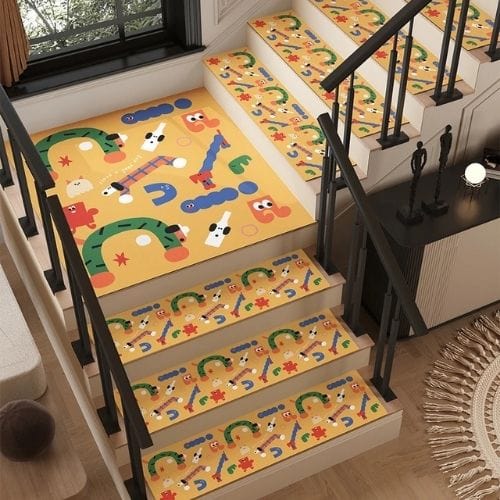 Tapis Escalier | Marche Minimaliste Dessin Graffiti - Tapinna® Coloré / 26x80cm