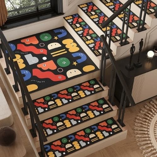 Tapis Escalier | Marche Minimaliste Dessin Graffiti - Tapinna® Coloré / 26x80cm