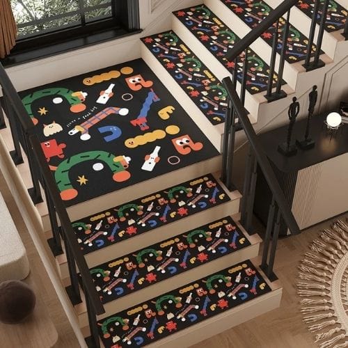 Tapis Escalier | Marche Minimaliste Dessin Graffiti - Tapinna® Coloré / 26x80cm