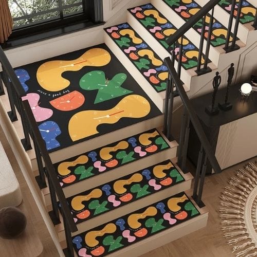 Tapis Escalier | Marche Minimaliste Dessin Graffiti - Tapinna® Coloré / 26x80cm