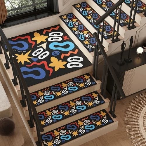 Tapis Escalier | Marche Minimaliste Dessin Graffiti - Tapinna® Coloré / 26x80cm