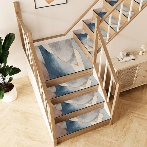 Tapis Escalier | Marche Minimaliste Longue Bande - Tapinna® Doré Bleu / 26x80cm